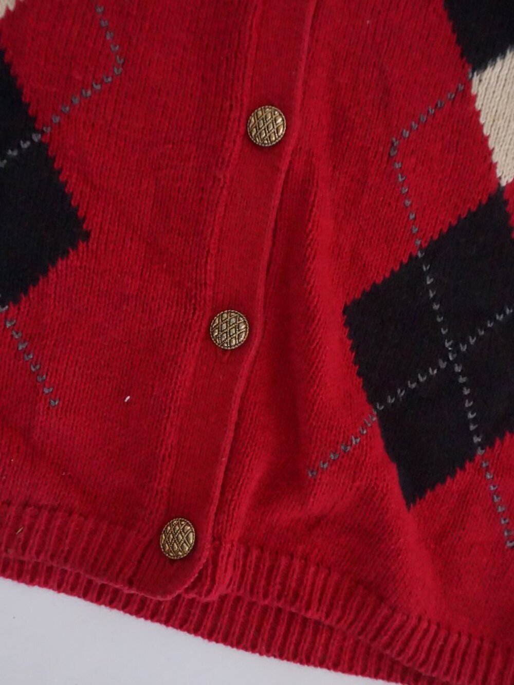 Vintage Sag Harbor Red Argyle Diamond Button V Neck Ribbed Knit Sweater Vest L - Picture 9 of 9